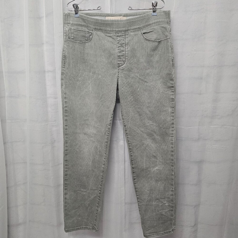 Soft Surroundings Green Gray Straight Leg Pullon Denim Pants Crop Rustic PL